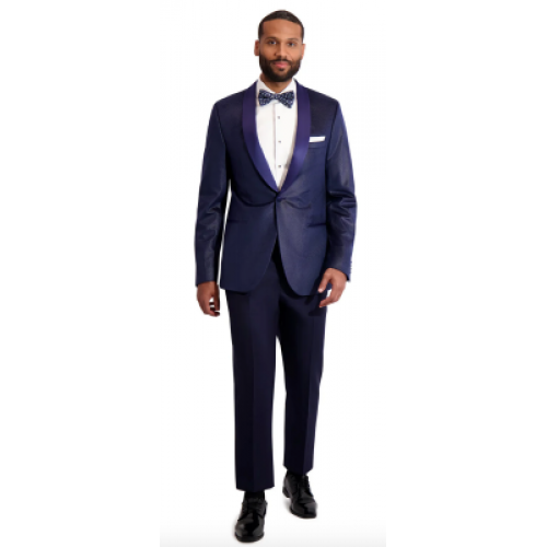 Couture 1910 VELVET 1B SATIN Shawl Navy TEXTURE Jacket and Contrasting Black Pants